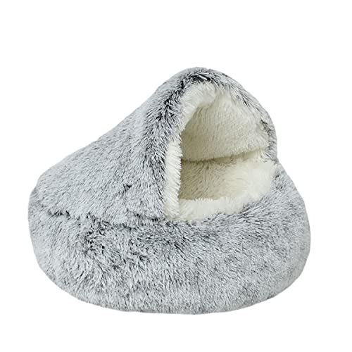 Zoomlie Haustierhöhle Bett Dreieck Halbgeschlossen Warm Katzennest Haustierhaus für Kätzchen Welpen Plüsch Haustierbett Kapuze Haustierbett Katzenhütte Indoor (40 cm, Grau 2) von Zoomlie