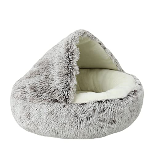 Zoomlie Haustierhöhle Bett Dreieck Halbgeschlossen Warm Katzennest Haustierhaus für Kätzchen Welpen Plüsch Haustierbett Kapuze Haustierbett Katzenhütte Indoor (50 cm, Braun 2) von Zoomlie