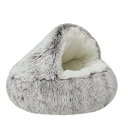 Zoomlie Haustierhöhle Bett Dreieck Halbgeschlossen Warm Katzennest Haustierhaus für Kätzchen Welpen Plüsch Haustierbett Kapuze Haustierbett Katzenhütte Indoor (50 cm, Braun1) von Zoomlie