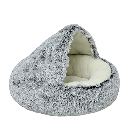 Zoomlie Haustierhöhle Bett Dreieck Halbgeschlossen Warm Katzennest Haustierhaus für Kätzchen Welpen Plüsch Haustierbett Kapuze Haustierbett Katzenhütte Indoor (50 cm, Grau 1) von Zoomlie