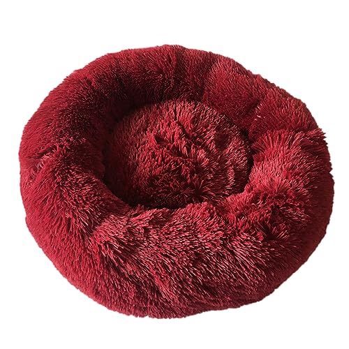 Zoomlie Hundebett, abnehmbar, waschbar, lang, Plüsch, rund, rutschfest, super flauschig, weich, 40 cm, Rot von Zoomlie