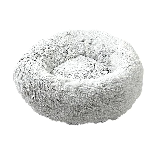 Zoomlie Hundebett, abnehmbar, waschbar, lang, Plüsch, rund, rutschfest, super flauschig, weich, 50 cm, Hellgrau von Zoomlie