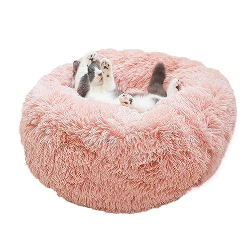 Zoomlie Hundebett, abnehmbar, waschbar, lang, Plüsch, rund, rutschfest, super flauschig, weich, 50 cm, schmutziges Rosa von Zoomlie