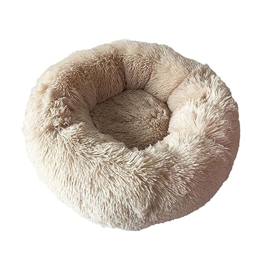 Zoomlie Hundebett, abnehmbar, waschbar, lang, Plüsch, rund, rutschfest, super flauschig, weich, 60 cm, Beige von Zoomlie