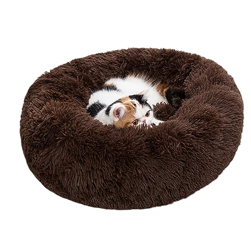 Zoomlie Hundebett, rund, Plüsch, Haustierhütte, Katzenhütte, Haustierbedarf, rutschfest, 60 cm, Braun von Zoomlie