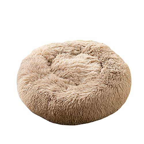 Zoomlie Plüsch-Donut-Hundebett für kleine, mittelgroße und große Hunde, beruhigendes Hundebett, Anti-Angst-Hundebett, weiches, bequemes Hundebett, waschbares Haustierbett (Beige 1,100 cm) von Zoomlie