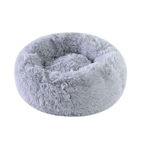 Zoomlie Plüsch-Donut-Hundebett für kleine, mittelgroße und große Hunde, beruhigendes Hundebett, Anti-Angst-Hundebett, weiches, bequemes Hundebett, waschbares Haustierbett (Grau, 1,110 cm) von Zoomlie