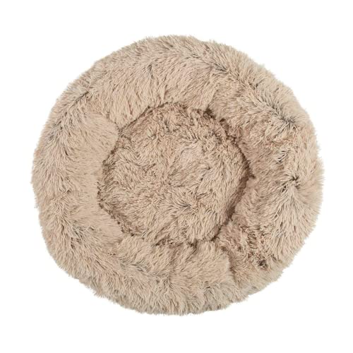 Zoomlie Rundes Plüsch-Katzennest Hundehütte Winter Warm Katzenbett Hundebett Weiches Haustiersofa Donut Hundebett Kuschelhütte Orthopädische Hundebetten (Beige1,110 cm) von Zoomlie