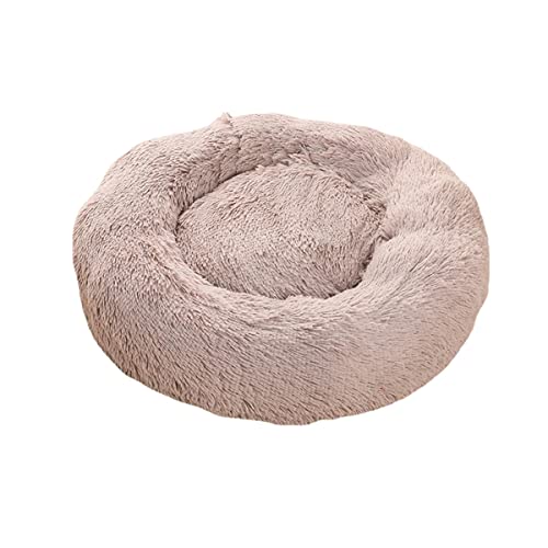 Zoomlie Rundes Plüsch-Katzennest Hundehütte Winter Warm Katzenbett Hundebett Weiches Haustiersofa Donut Hundebett Kuscheltier Zwinger Orthopädische Hundebetten (Beige2,50 cm) von Zoomlie