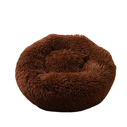 Zoomlie Rundes Plüsch-Katzennest Hundehütte Winter Warm Katzenbett Hundebett Weiches Haustiersofa Donut Hundebett Kuscheltier Zwinger Orthopädische Hundebetten (Braun, 70 cm) von Zoomlie