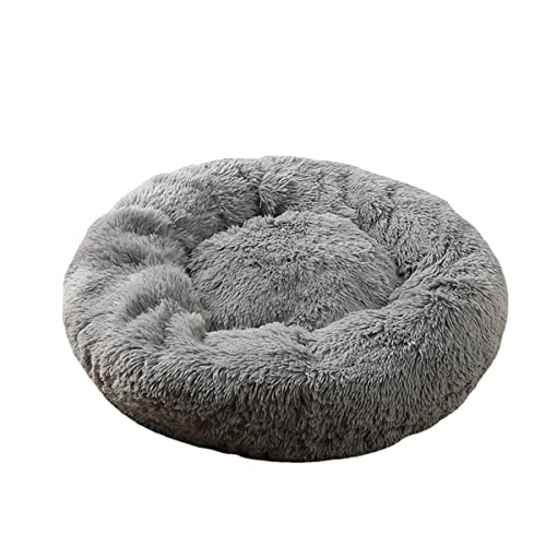 Zoomlie Rundes Plüsch-Katzennest Hundehütte Winter Warm Katzenbett Hundebett Weiches Haustiersofa Donut Hundebett Kuscheltier Zwinger Orthopädisches Hundebett (Grau 1,120 cm) von Zoomlie