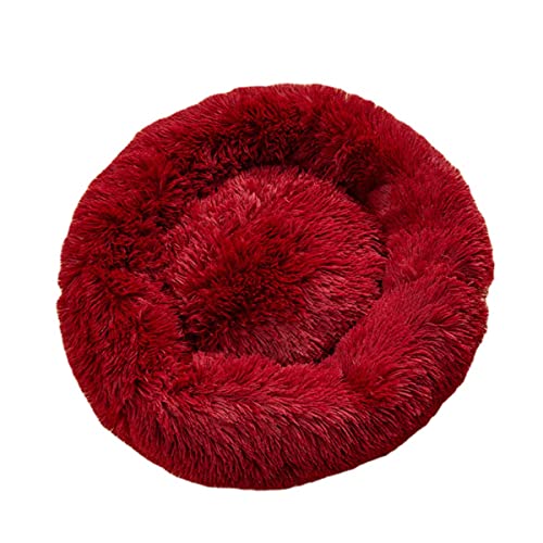 Zoomlie Rundes Plüsch-Katzennest Hundehütte Winter Warm Katzenbett Hundebett Weiches Haustiersofa Donut Hundebett Kuscheltier Zwinger Orthopädisches Hundebett (rot, 40 cm) von Zoomlie