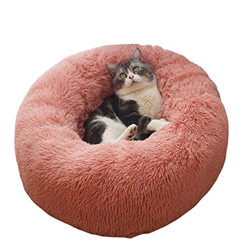 Zoomlie Rundes warmes Kuschelbett für kleine Katzen, selbstwärmend, Donut-Kätzchenbett für den Innenbereich, verbessert den Schlaf, Haustierbett mit Anti-Rutsch-Funktion (S (30–40 cm), Rosa) von Zoomlie