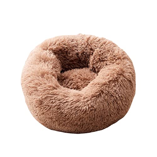 Zoomlie Verdicktes Plüsch, rundes Haustierbett, warmes Katzennest, Hundehütte, waschbar, rund, Kuscheltierbett für große, mittelgroße und kleine Hunde und Katzen (100 cm, Khaki) von Zoomlie