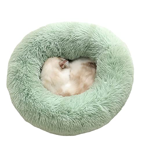 Zoomlie Verdicktes Plüsch-Haustierbett, warmes Katzennest, Hundehütte, waschbar, rund, Kuscheltierbett für große, mittelgroße und kleine Hunde und Katzen (100 cm, grün) von Zoomlie