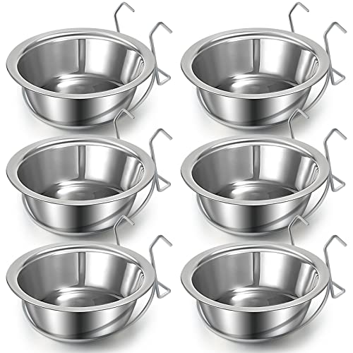 6 Stück Hängender Futternapf für Hundekäfige, mit Halter, Edelstahl, für Futter und Wasser, kein Verschütten, Hasen-Futterstation, zum Aufhängen, für Hunde und Katzen (590 ml) von Zopeal