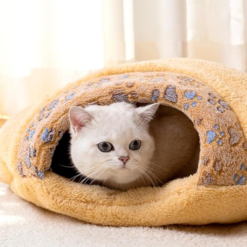 Zopoee Katzenschlafsackbett, Weicher Plüsch, Großer Katzensack Für Den Winter, Gemütliche Katzenbetthöhle, Versteckhöhle, Katzenschlafsack, Katzenschlafsack Gemütlich Halbgeschlossenes Katzenhausbett von Zopoee