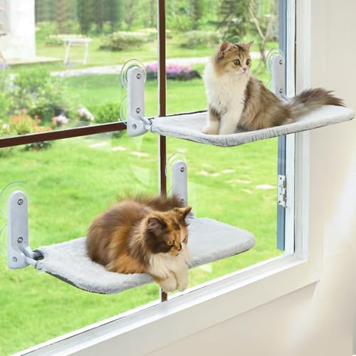 Zoratoo 2 x Katzen-Fenstersitzstange, schnurlos, faltbar, Katzenhängematte für Fenster mit Metallrahmen und wendbarer Abdeckung, 10 große Saugnäpfe, Fensterruhe für Indoor-Katzen (Katzenbett, M-2PC) von Zoratoo