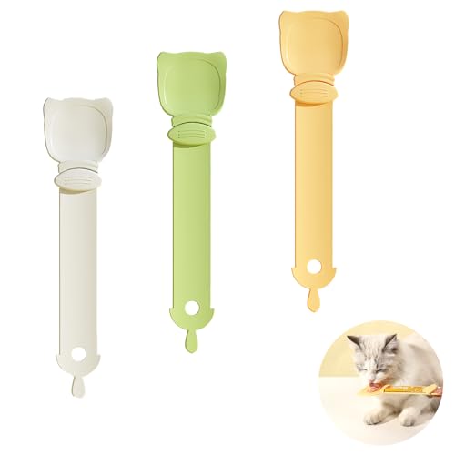 Löffel für Liquid Snack Katze, 3er Pack Happy Spoon für Cat Treats Squeezable Löffel für Soft Katzen Schleckies für leckeres Huhn Lamm Lachs Garnelen Thunfisch Käse Taurin Milch Joghurt von Zouwel