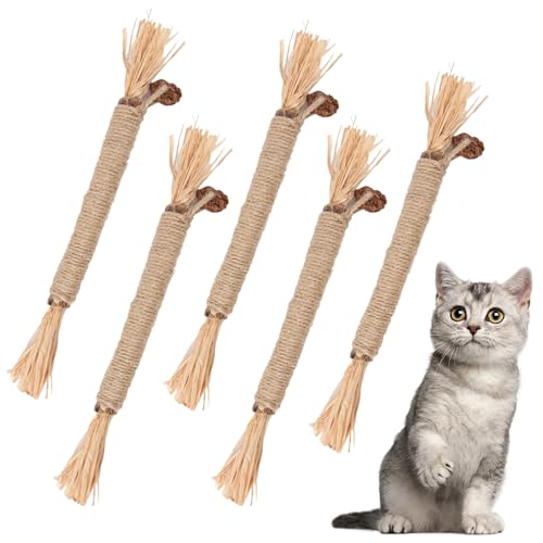 Zovator 5 Stück Katzen Zahnpflege Spielzeug, Katzen Zahnpflege Katzen Sticks zur Zahnreinigung, Kauspielzeug Katze Katzenminze Sticks katzenminze Stick für ​Katze Zu Spielen Beißen Kauen von Zovator