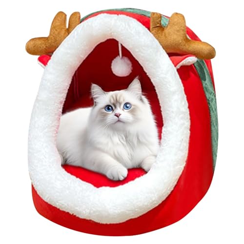 Cat Beds for Indoor Cats | Cozy Christmas Cat Cave Bed with Removable Cushion | Anti-Slip Semi-Enclosed Cat Couch for Dogs and Cats von Zqkimzi