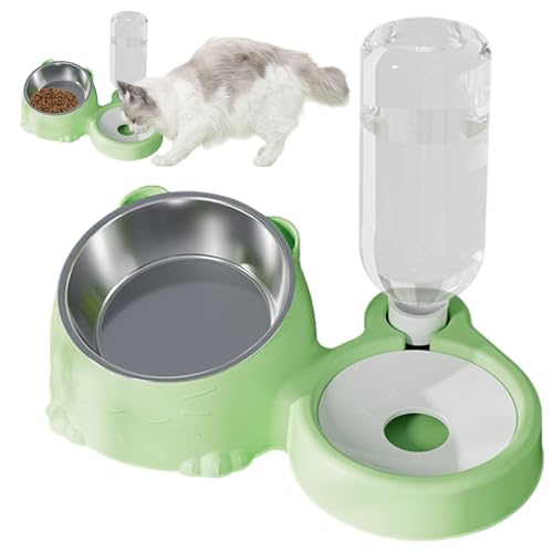 Cat Food and Water Bowl Set | Food Feeding Tilted Dishes for Puppies | Cat Stainless Steel Food Bowl and Automatic Water Large Capacity Dispenser for Pets Dogs, Puppies, Kittens von Zqkimzi