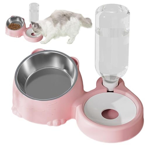 Cat Food and Water Bowl Set | Food Feeding Tilted Dishes for Puppies | Cat Stainless Steel Food Bowl and Automatic Water Large Capacity Dispenser for Pets Dogs, Puppies, Kittens von Zqkimzi