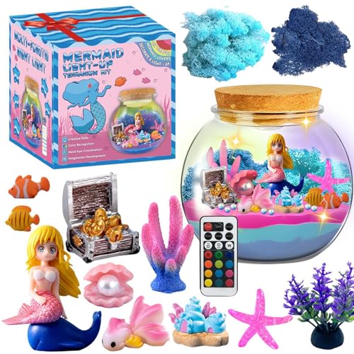 Mermaid Terrarium Kit, Led Night Light Terrarium, Kids Aquarium Terrarium, Educational Arts and Crafts Kit, Diys Mermaid Terrarium Kit With Remote, for Girls Ages 4-12, Featuring Sea Creature Aquarium von Zqkimzi