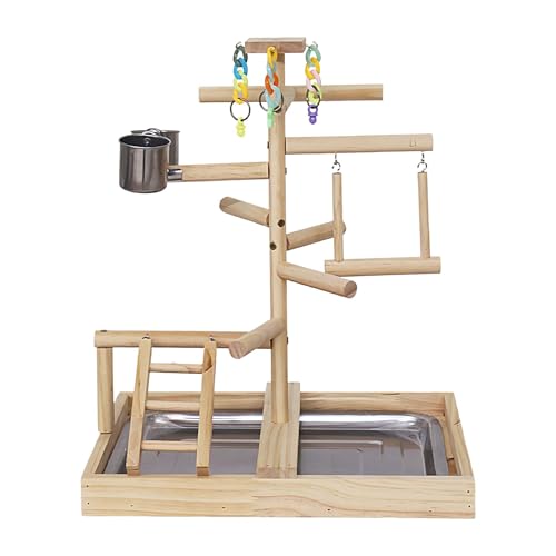 Parrot Stand Playground, Parakeet Bird Activity Play Center, Wooden Bird Standing Pole, Interactive Bird Gym - Relieves Boredom with Stairs and Swing Toys von Zqkimzi