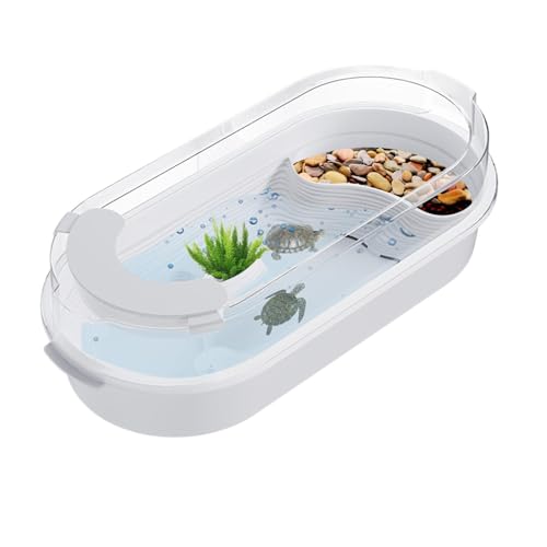 Small Turtle Tank, Clear Baby Turtle Aquarium, Reptile Habitat for Desktop, 4 Multi-Functional Areas, Basking Platforms, for Terrapins, Crayfish, Hermit Crabs, 35x20x15 cm von Zqkimzi