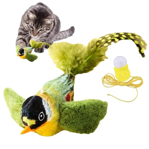 Zqkimzi Chirping Bird Cat Toy, Interactive Touch Activated Kitten Toys, Realistic Chirp Tweet Sound, Exercise Plaything for All Cat Breeds, Catnip Plush with Feathers, 13x7x7cm von Zqkimzi