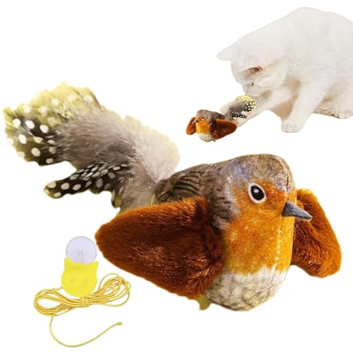 Zqkimzi Chirping Bird Cat Toy, Interactive Touch Activated Kitten Toys, Realistic Chirp Tweet Sound, Exercise Plaything for All Cat Breeds, Catnip Plush with Feathers, 13x7x7cm von Zqkimzi