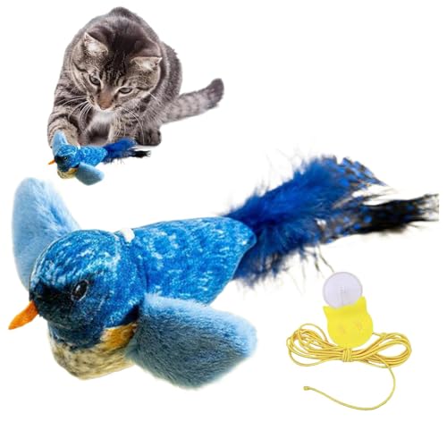 Zqkimzi Chirping Bird Cat Toy, Interactive Touch Activated Kitten Toys, Realistic Chirp Tweet Sound, Exercise Plaything for All Cat Breeds, Catnip Plush with Feathers, 13x7x7cm von Zqkimzi