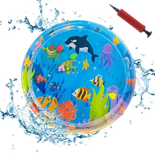 Zqkimzi Katzenwassersensor Spielmatte, aufblasbare Katze Wasser Spielmatte, sensorische Wasserspielmatte für Haustiere, Seefisch Themed Cat Play Mat, Interaktives sensorisches Wasserpad für Katzen von Zqkimzi