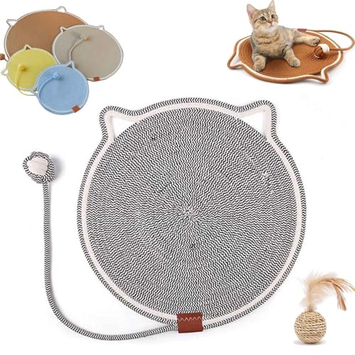 Celery Pets Dual Scratching Pad, Cat Scratching mat Natural Cotton Rope Cat Scratching Pad, Scratching Pads for Indoor Cats, 16.5/19.6'' Cat Bed Cat Scratching Pad with Cat Toy (16 inch,Gray) von Zrfjfgksw