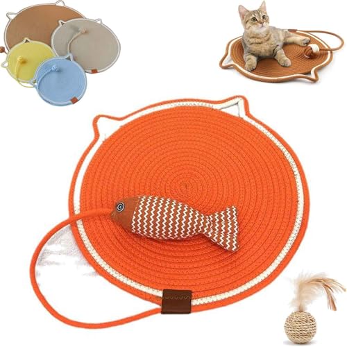 Celery Pets Dual Scratching Pad, Cat Scratching mat Natural Cotton Rope Cat Scratching Pad, Scratching Pads for Indoor Cats, 16.5/19.6'' Cat Bed Cat Scratching Pad with Cat Toy (16 inch,Orange) von Zrfjfgksw