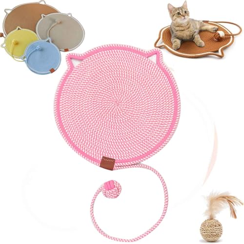 Celery Pets Dual Scratching Pad, Cat Scratching mat Natural Cotton Rope Cat Scratching Pad, Scratching Pads for Indoor Cats, 16.5/19.6'' Cat Bed Cat Scratching Pad with Cat Toy (16 inch,Pink) von Zrfjfgksw