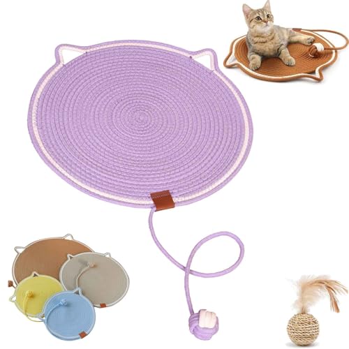 Celery Pets Dual Scratching Pad, Cat Scratching mat Natural Cotton Rope Cat Scratching Pad, Scratching Pads for Indoor Cats, 16.5/19.6'' Cat Bed Cat Scratching Pad with Cat Toy (16 inch,Purple) von Zrfjfgksw