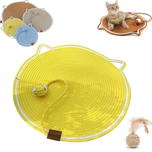 Celery Pets Dual Scratching Pad, Cat Scratching mat Natural Cotton Rope Cat Scratching Pad, Scratching Pads for Indoor Cats, 16.5/19.6'' Cat Bed Cat Scratching Pad with Cat Toy (16 inch,Yellow) von Zrfjfgksw