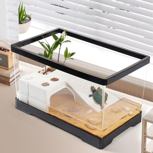 Zstar Schildkrötenbecken,Aquarium mit Bodenablauf, Sonnenplattform, Transparentes Reptilienbecken Offene Brutbox für Schildkröten und Sumpfschildkrötenhabitat,M 29 x 17,5 x 18 cm von Zstar