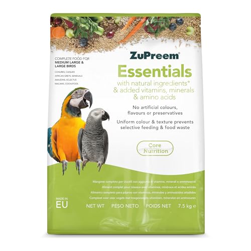 Zupreem Essentials Vogelfutter für Firmenvögel, natürliche Inhaltsstoffe, Vogelfutter für Papageien, Aras, Kakadus, Kakadus und andere mittelgroße und große Vögel, 7,5 kg von ZuPreem