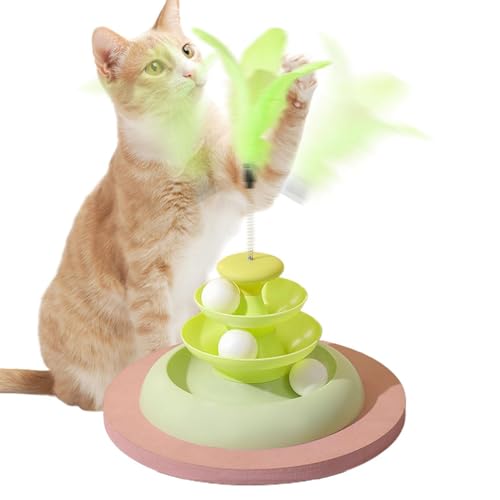 Zuasdvnk Cat Track -Bälle, interaktive Katzenfederspielzeug,PET CAT -Turntable Teaser Stick - Kätzchen Toy Roller Ball Tower interaktiv zum Training, Verfolgungsjagd von Zuasdvnk