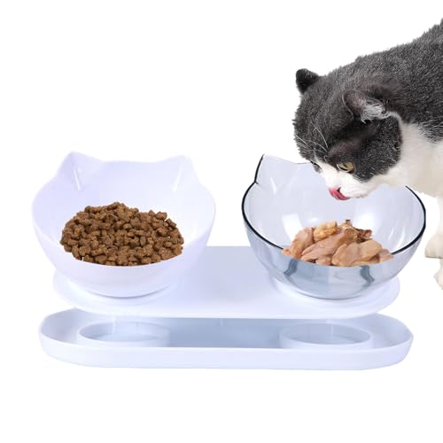 Zuasdvnk Erhöhte Katzennäpfe | 15 Grad geneigter rutschfester Katzennapf | Pet Feeder und Waterer Set, Anti-Umkippen Doppel Katzenschalen für Wasser, Trockenfutter, Nassfutter von Zuasdvnk