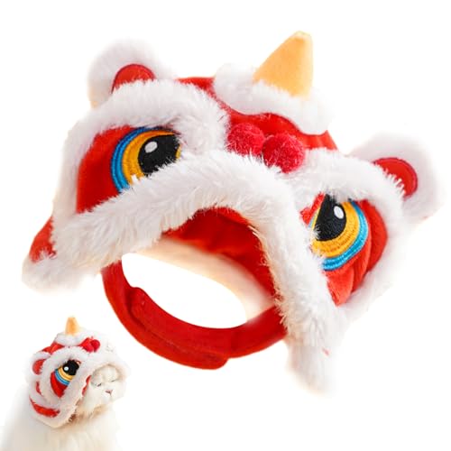 Zuasdvnk Hüte für Katzen – niedlicher Plüsch-Hut – Chinesisches Neujahrskostüm, kleine Haustier-Kopfbedeckung, Löwen-Tanzkleidung, Neujahrs-, Weihnachtsfeier, Verkleidungszubehör von Zuasdvnk