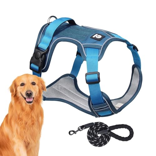 Zuasdvnk Hundegeschirr Set - Bequemes Reflektierendes Hundegeschirr Verstellbares Hundegeschirr - Flexibles Hunde Zuggeschirr Hundegeschirr Halsband Set für Spaziergang Joggen Wandern von Zuasdvnk