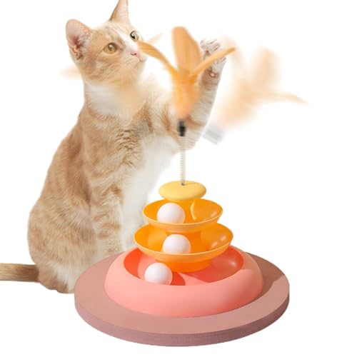 Zuasdvnk Interaktive Katzenfederspielzeug, Katzenspielzeug für Innenkatzen - PET CAT -Turntable Teaser Stick - Kätzchen Toy Roller Ball Tower interaktiv zum Training, Verfolgungsjagd von Zuasdvnk