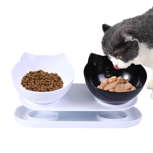 Zuasdvnk Katzen Futterstation | 15 Grad geneigter rutschfester Katzennapf - Pet Feeder und Waterer Set, Anti-Umkippen Doppel Katzenschalen für Wasser, Trockenfutter, Nassfutter von Zuasdvnk