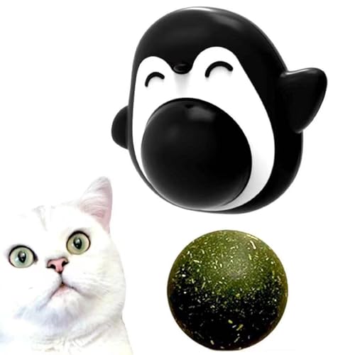 Zuasdvnk Katzenminenbällchen für Katzen, Katzenfischrollenball,Rotatable Toy Licker für Kätzchen | Zähneputzende Oralkatze Spielzeug, Pinguine Form Kätzchen Wandlecker Katzenminze Licking Ball von Zuasdvnk