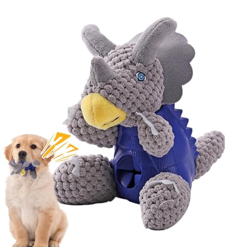 Zuasdvnk Kauplüsch für Hunde, Plüsch-Kauspielzeug für Hunde - Triceratops Slow Feeder Toys Beißplüsch mit Geräusch - Interaktives Kauspielzeug für Haustiere, niedliches Welpenspielzeug zum Spielen, von Zuasdvnk