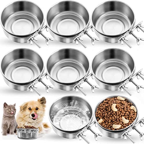 8 Stück hängende Hundebox Wasserhütte Schüssel Bulk montierbar Edelstahl mit Klemmbefestigung, kein Verschütten, Metall-Futterspender für Katzen, Vögel, Tiere, Haustiere (16,3 x 5,9 cm) von Zubebe